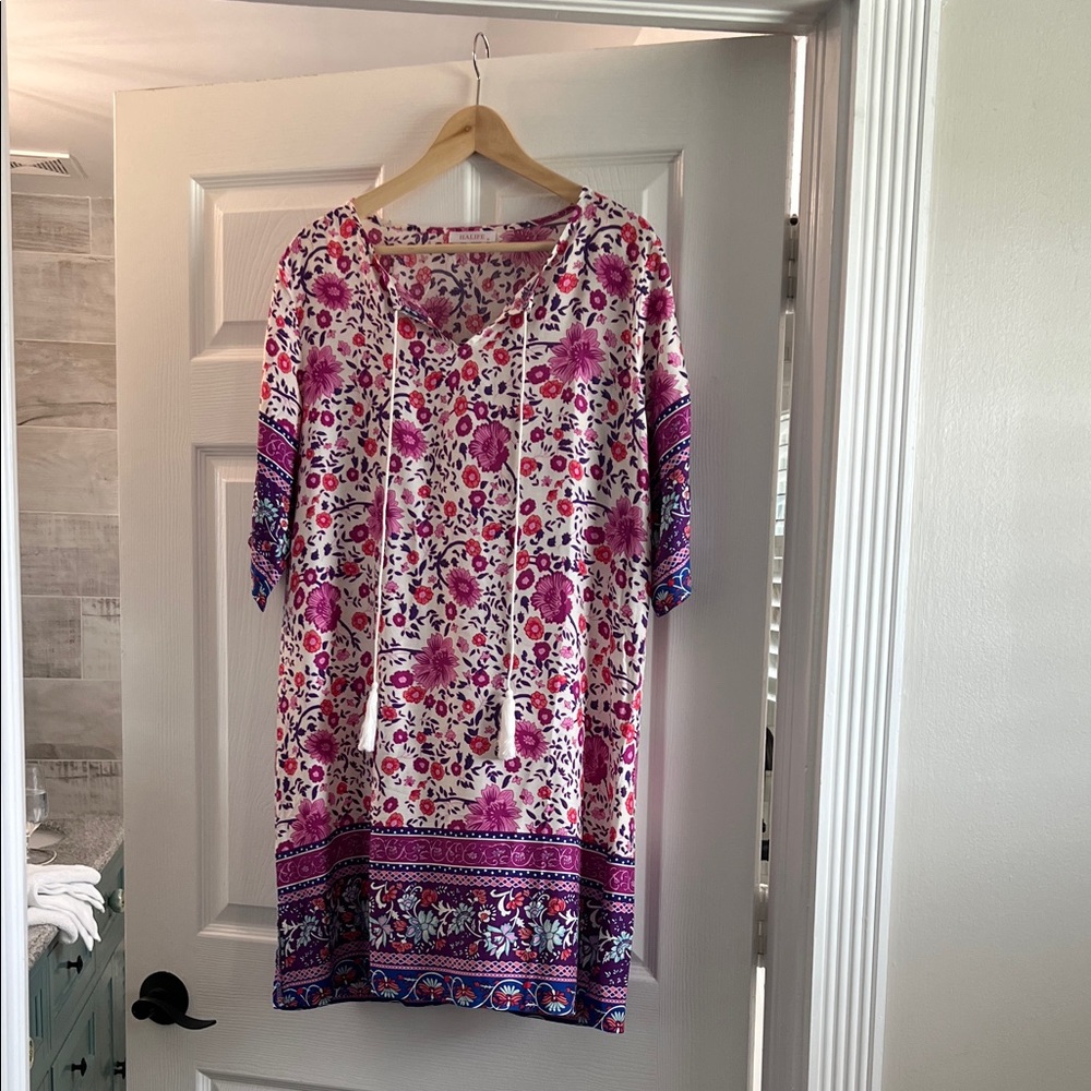 Floral Print Dress with Pink and Purple Accents